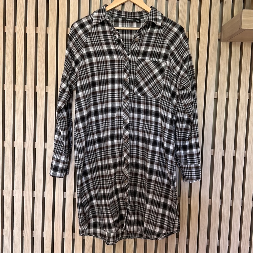 Tunic length plaid button down